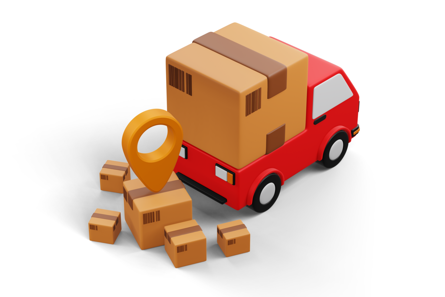 Delivery truck with parcel box, transport vehicle, 3d rendering png