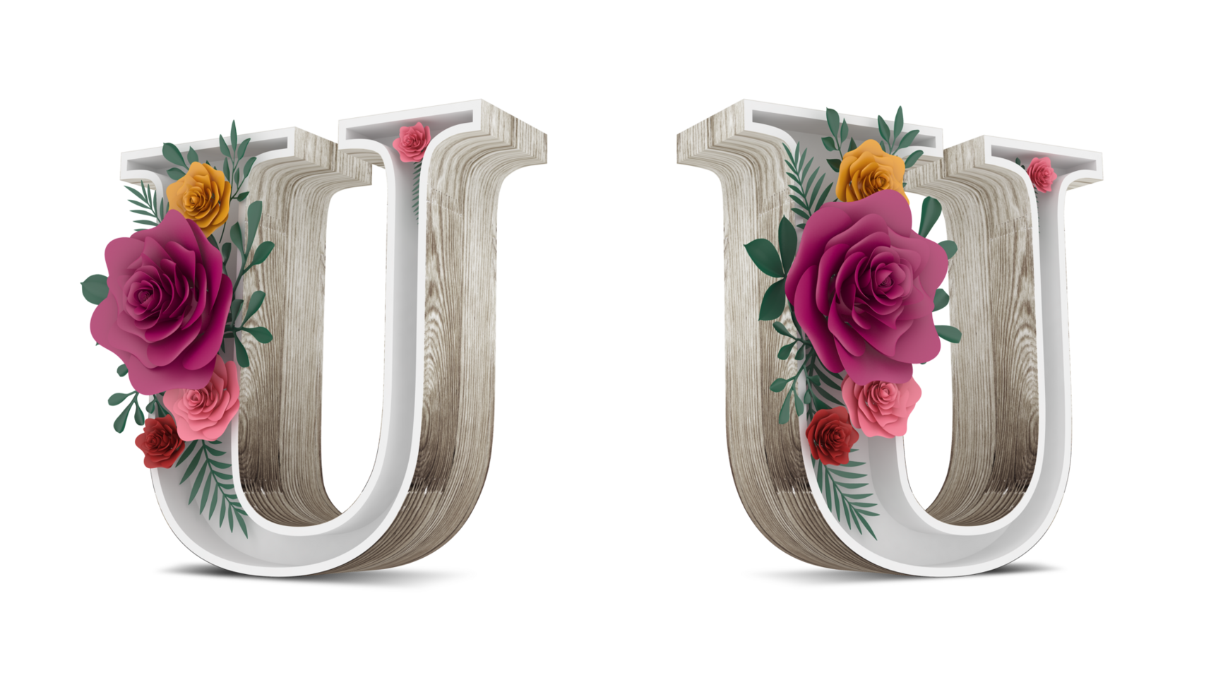 Wood alphabet with colorful flower decoration. png
