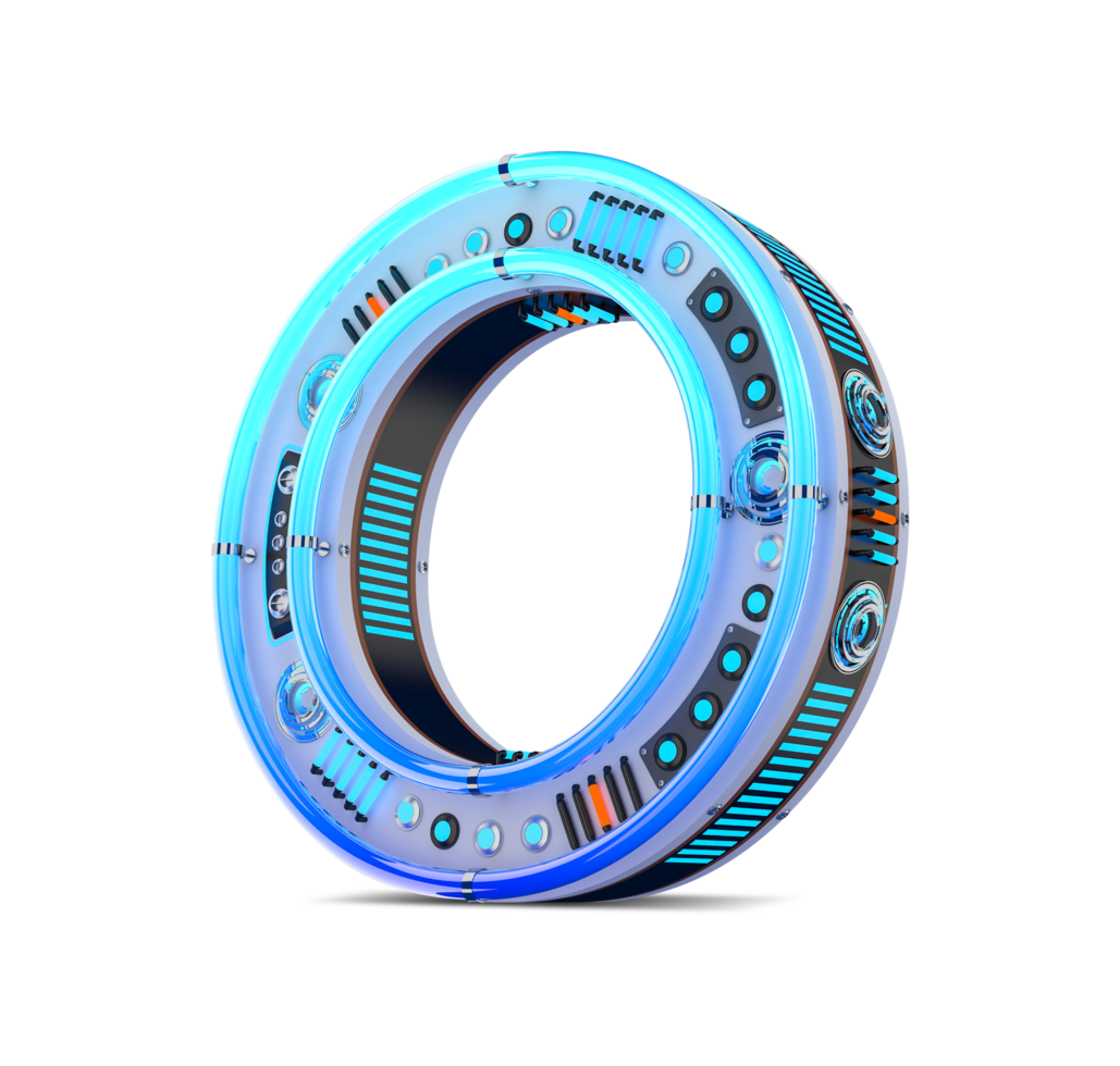 3D alphabet with blue neon and neon light effect. png