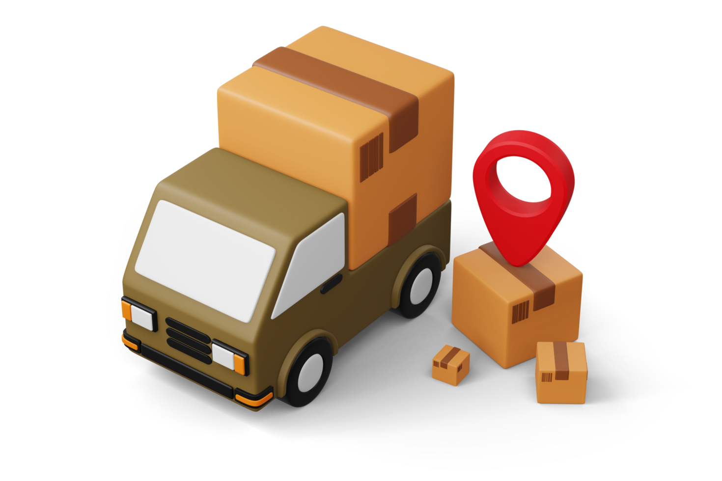 Delivery truck with parcel box, transport vehicle, 3d rendering png