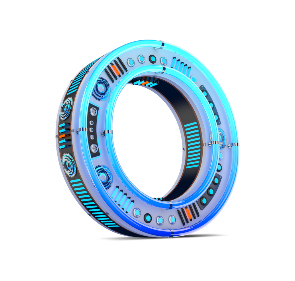 3D alphabet with blue neon and neon light effect. png
