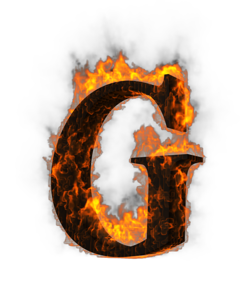 Fire alphabet 3d Rendering illustration. png