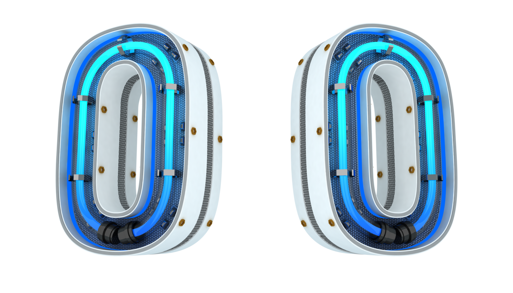 White alphabet with blue neon light 3d rendering png