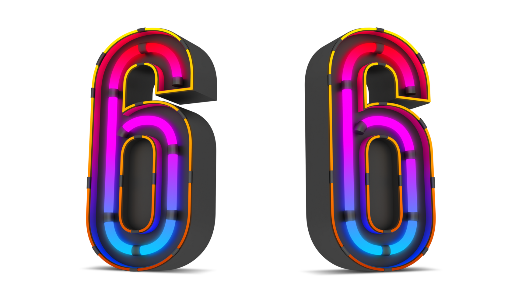 Black number with colorful neon light, 3d rendering png