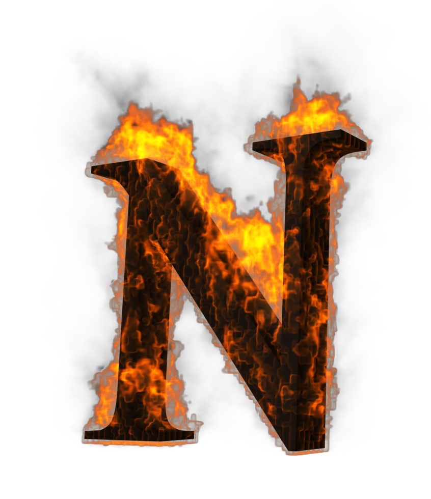 Fire alphabet 3d Rendering illustration. png