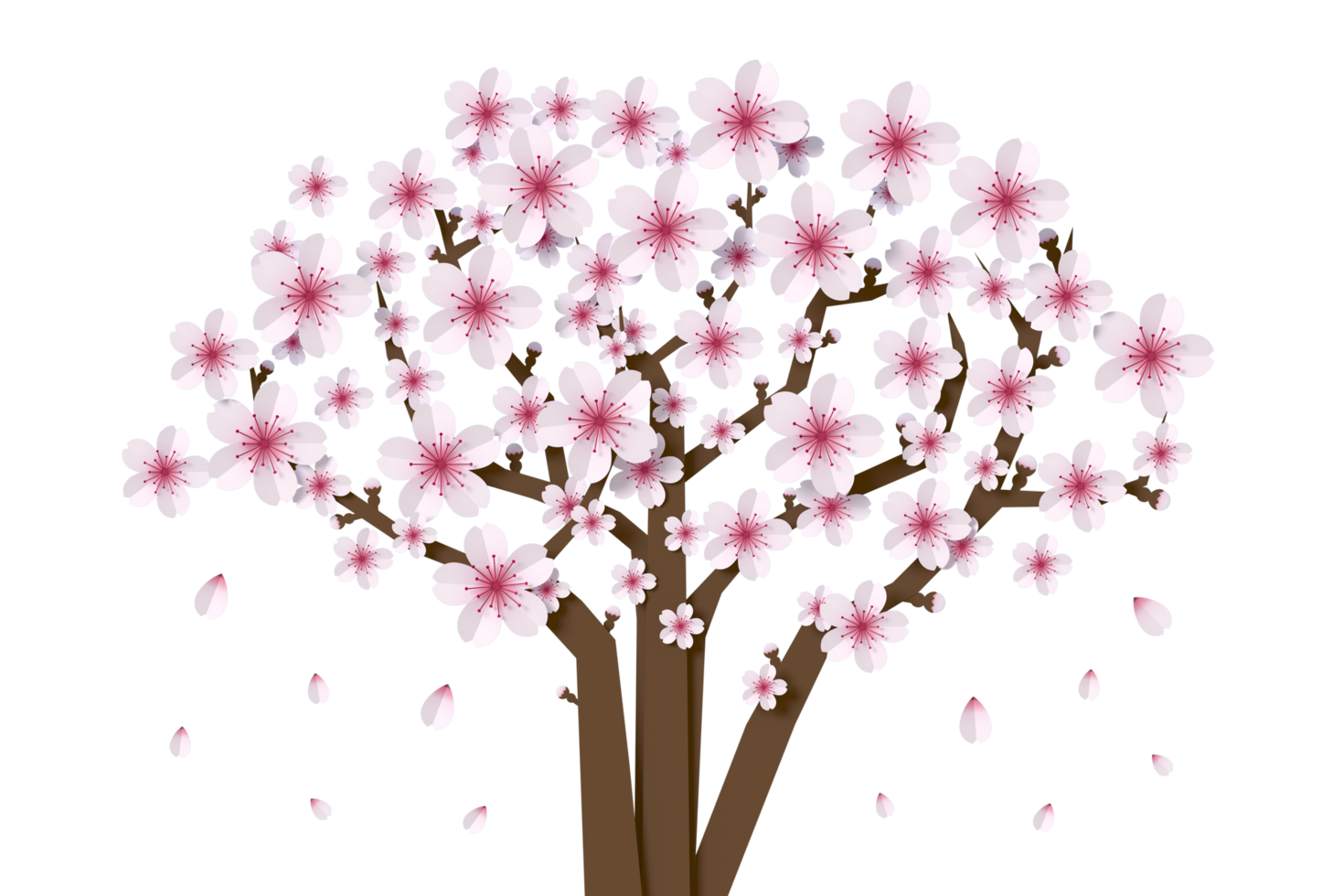 Sakura flower paper style, 3d rendering png