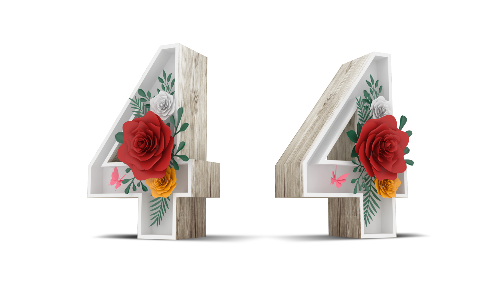 Wood number with colorful flower decoration. png