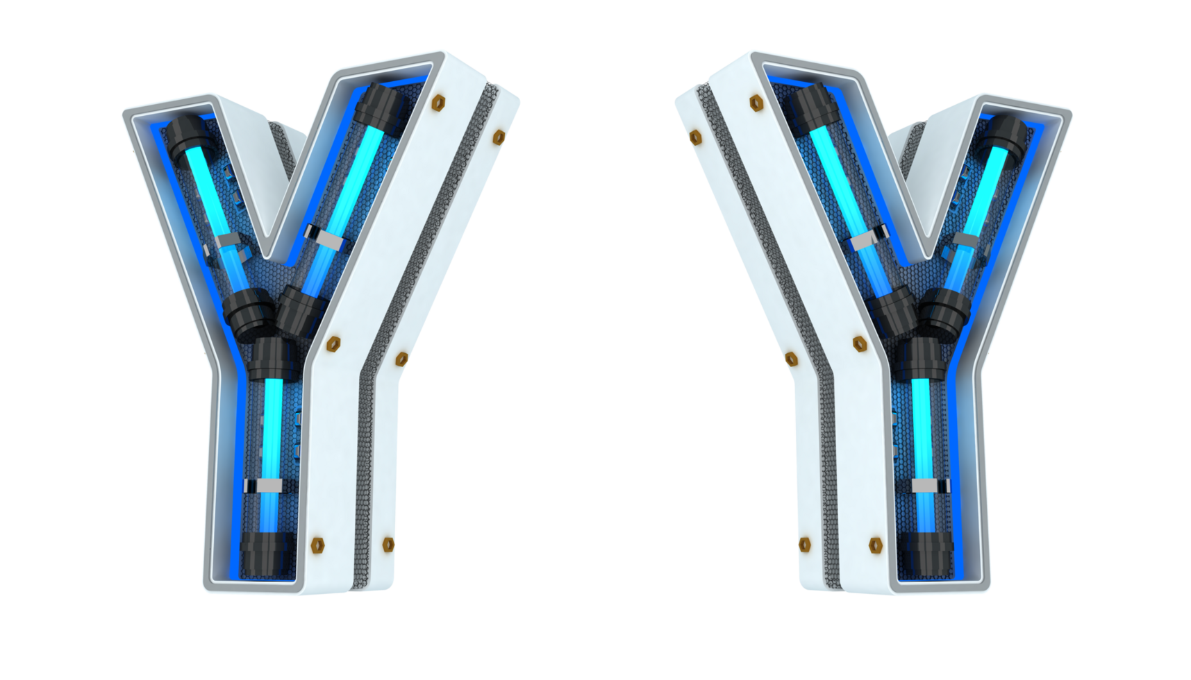 White alphabet with blue neon light 3d rendering png