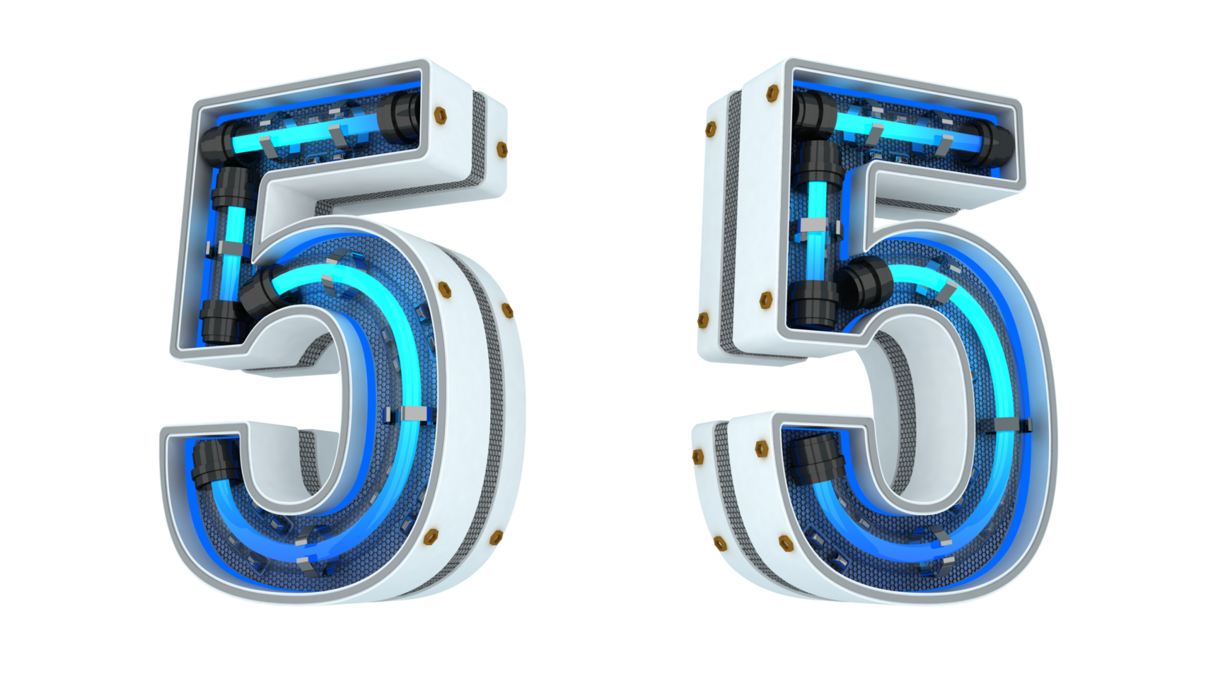 White number with blue neon light 3d rendering png