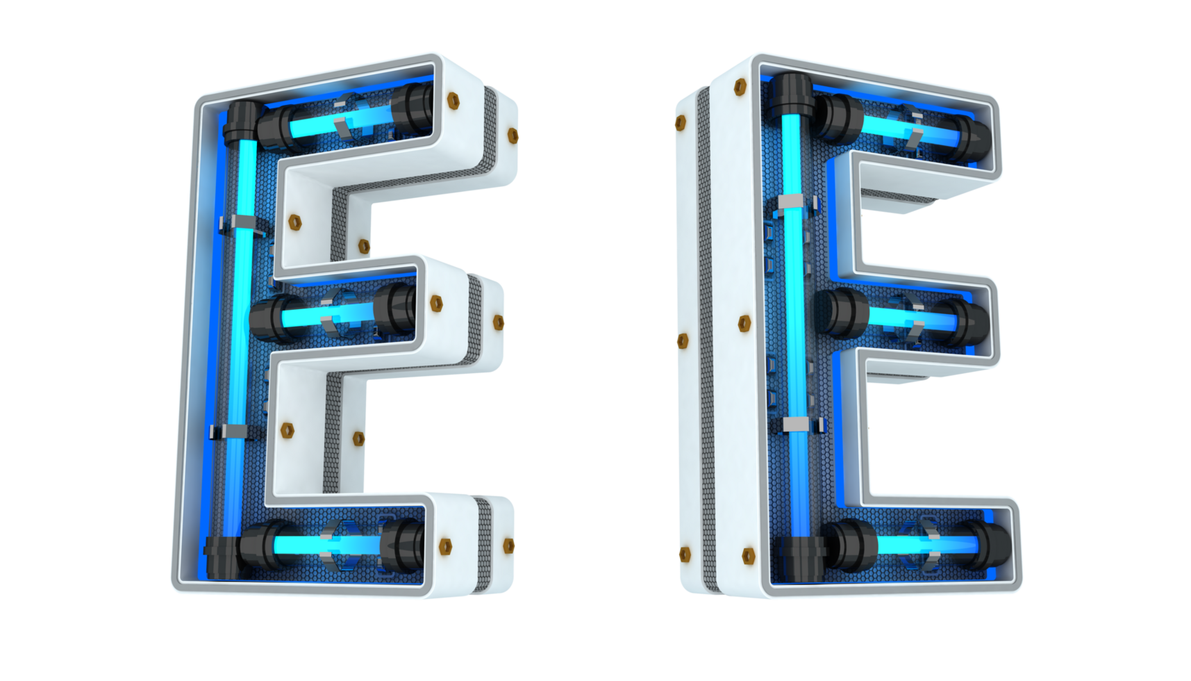 White alphabet with blue neon light 3d rendering png