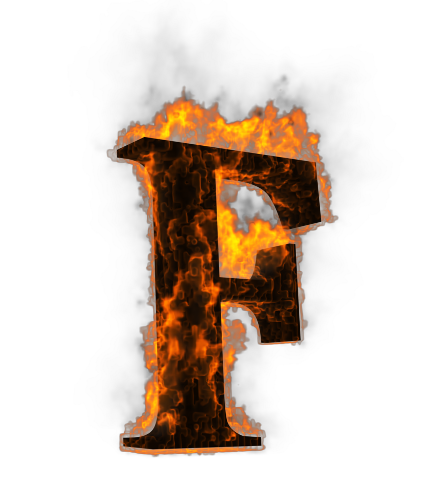 Fire alphabet 3d Rendering illustration. png