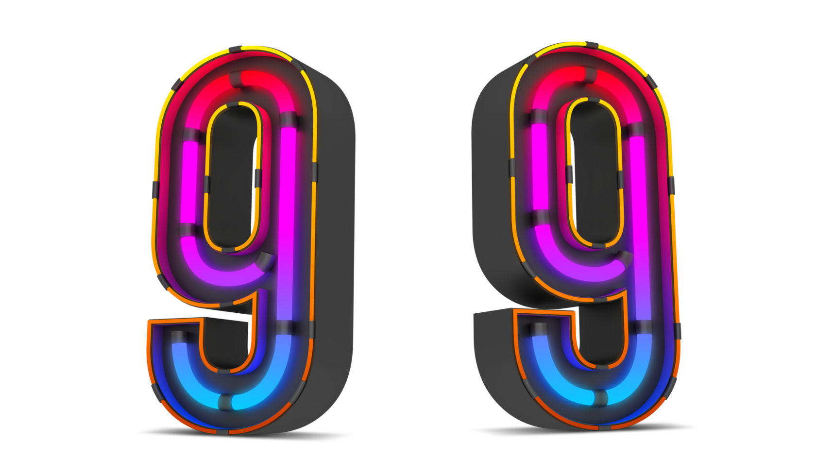 Black number with colorful neon light, 3d rendering 24830620 PNG