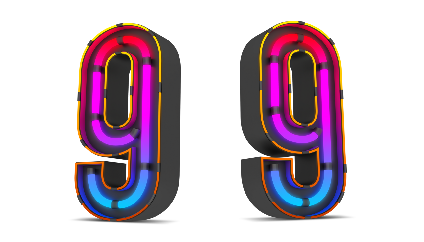 Black number with colorful neon light, 3d rendering png