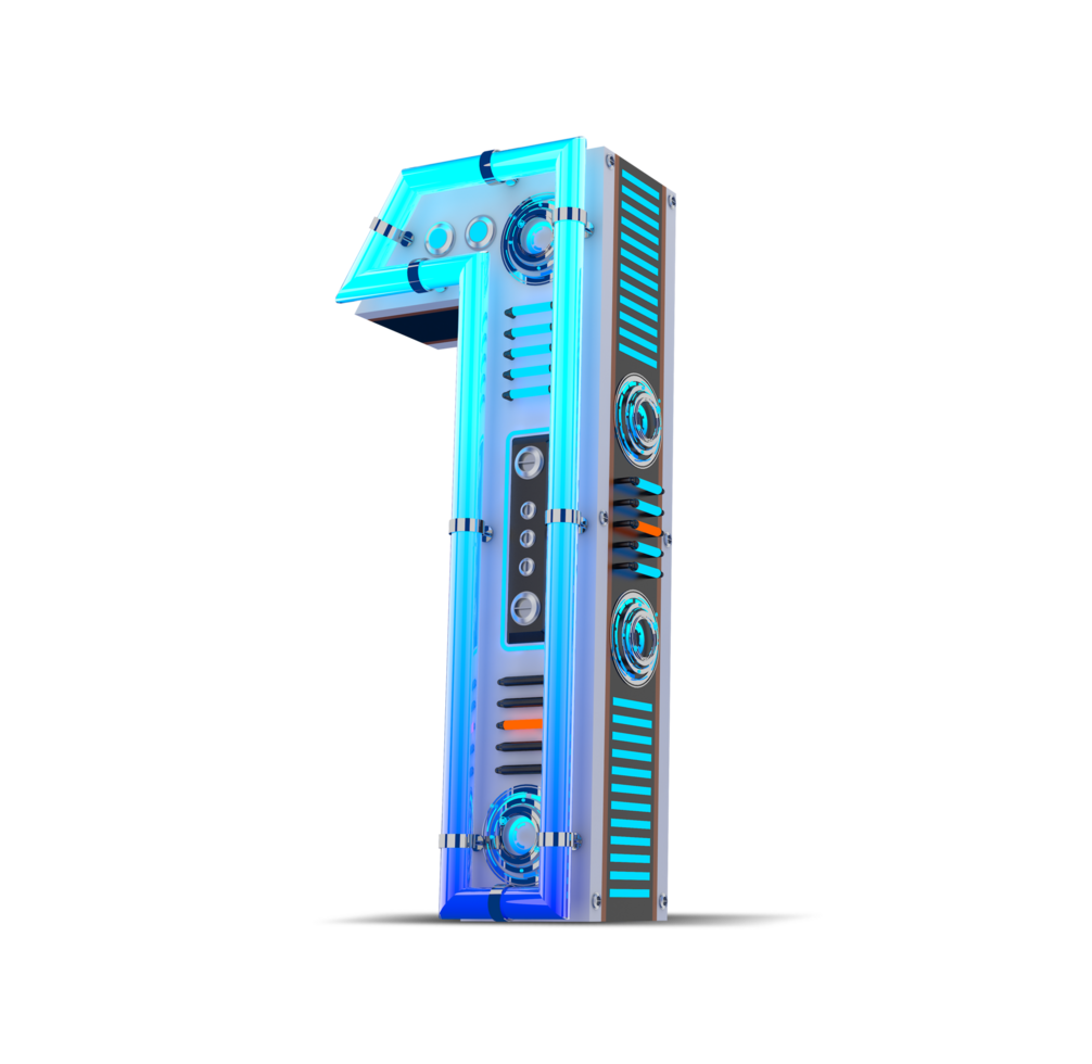 3D number with blue neon and neon light effect. png