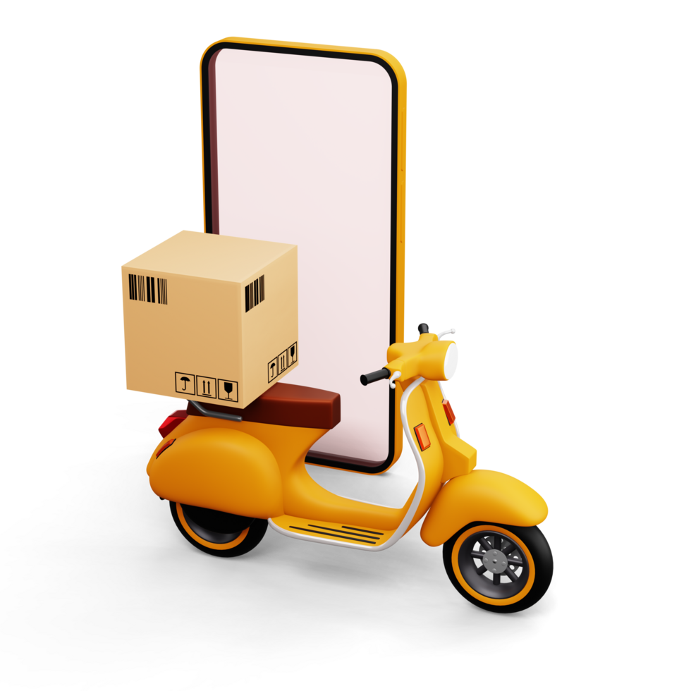 moto avec parcelle boîte, livraison courrier service, en ligne achats, 3d le rendu png