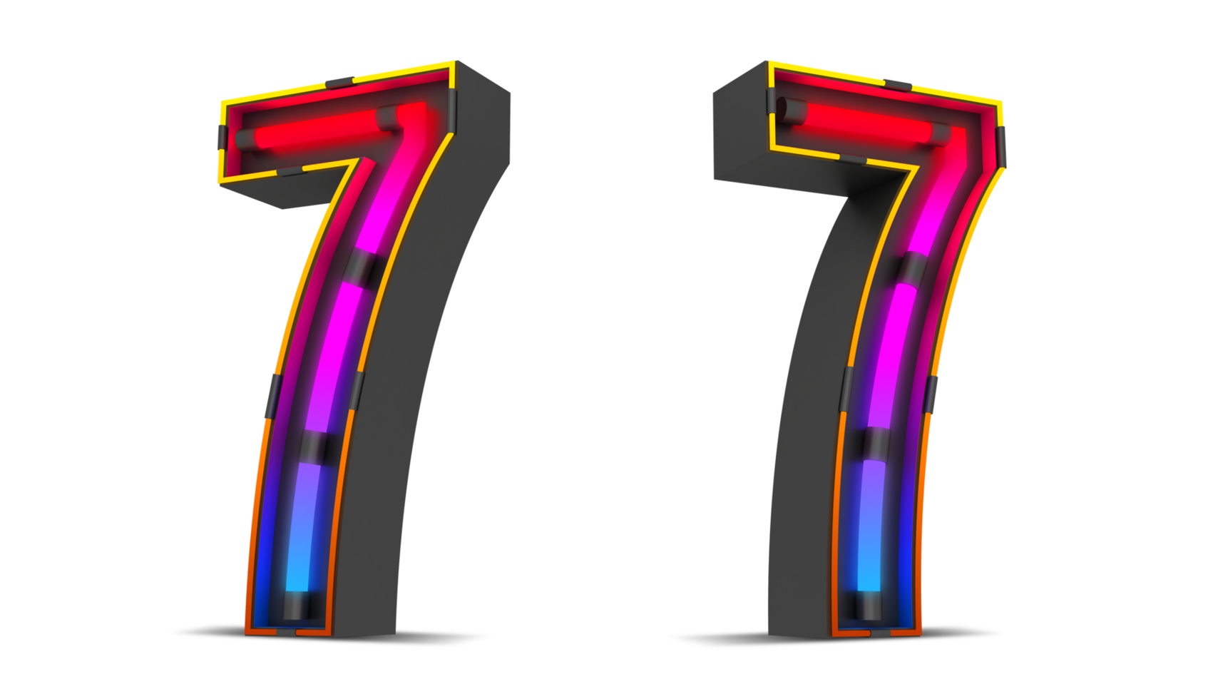Black number with colorful neon light, 3d rendering png