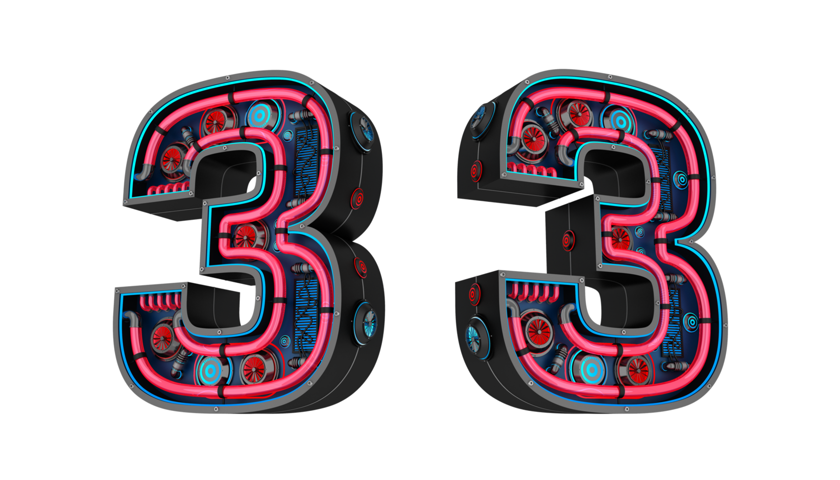 Black number with Red and blue Neon light and has a cooling system png