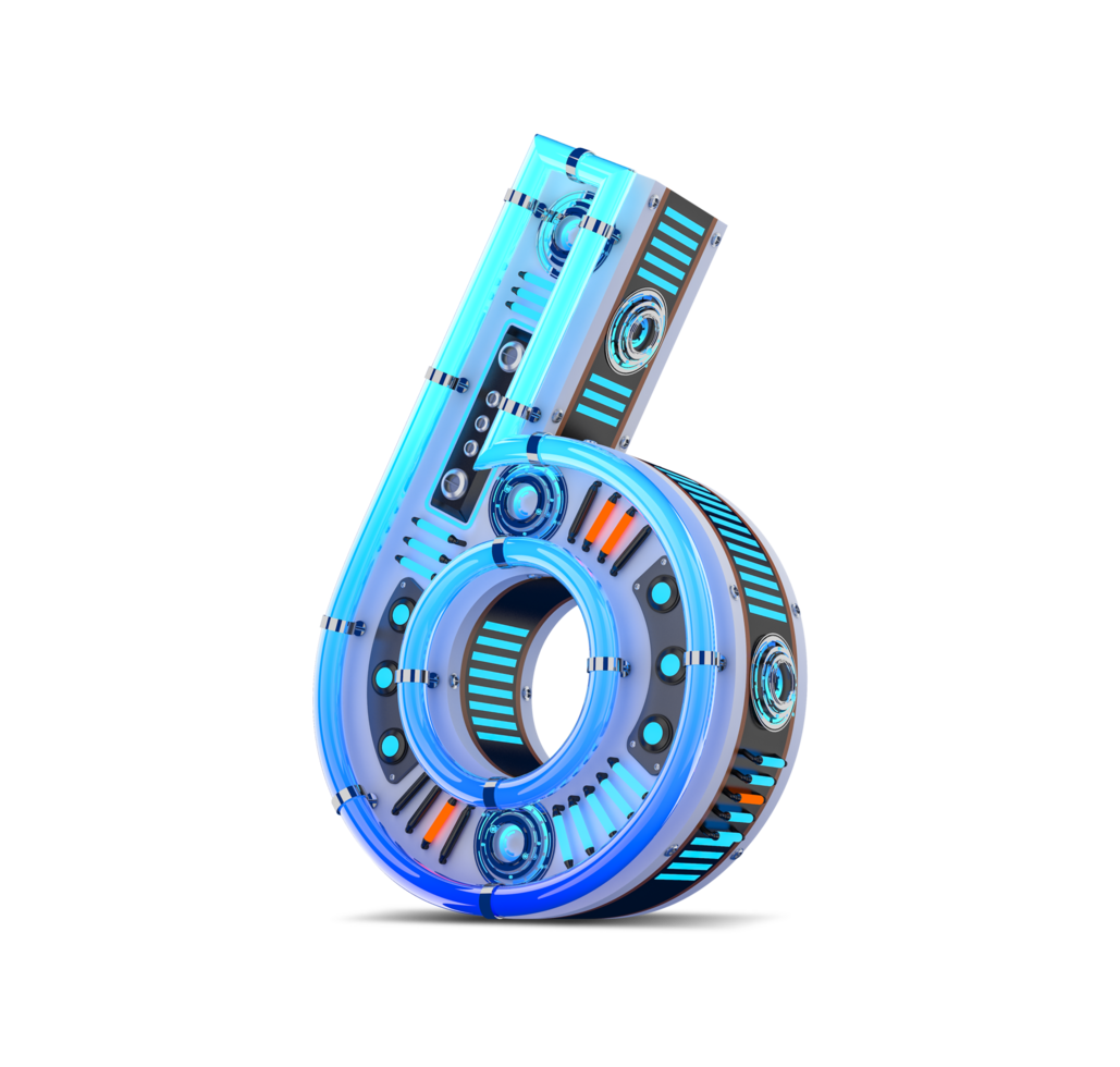 3D number with blue neon and neon light effect. png