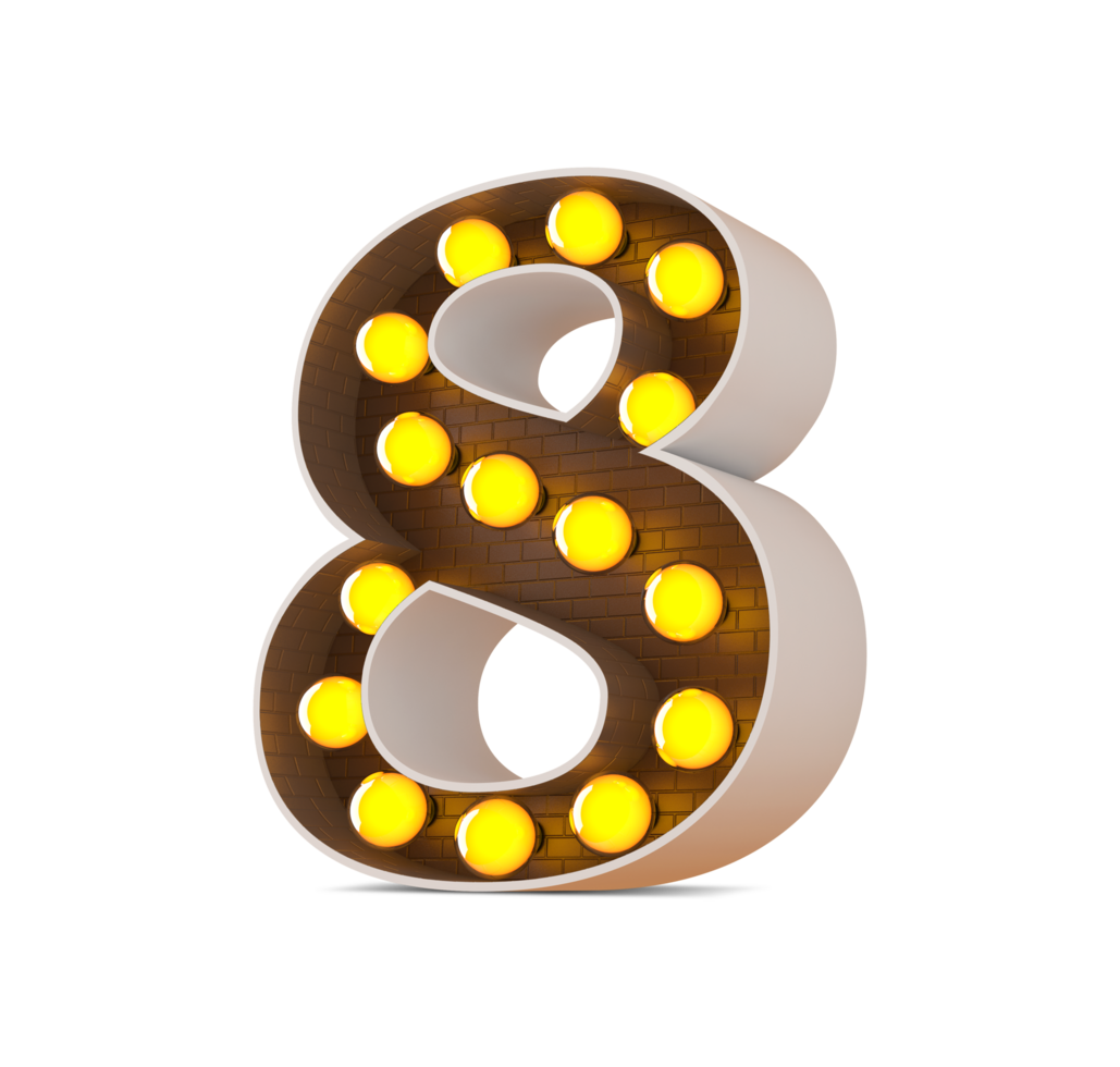 3d number with light bulb, 3d rendering png