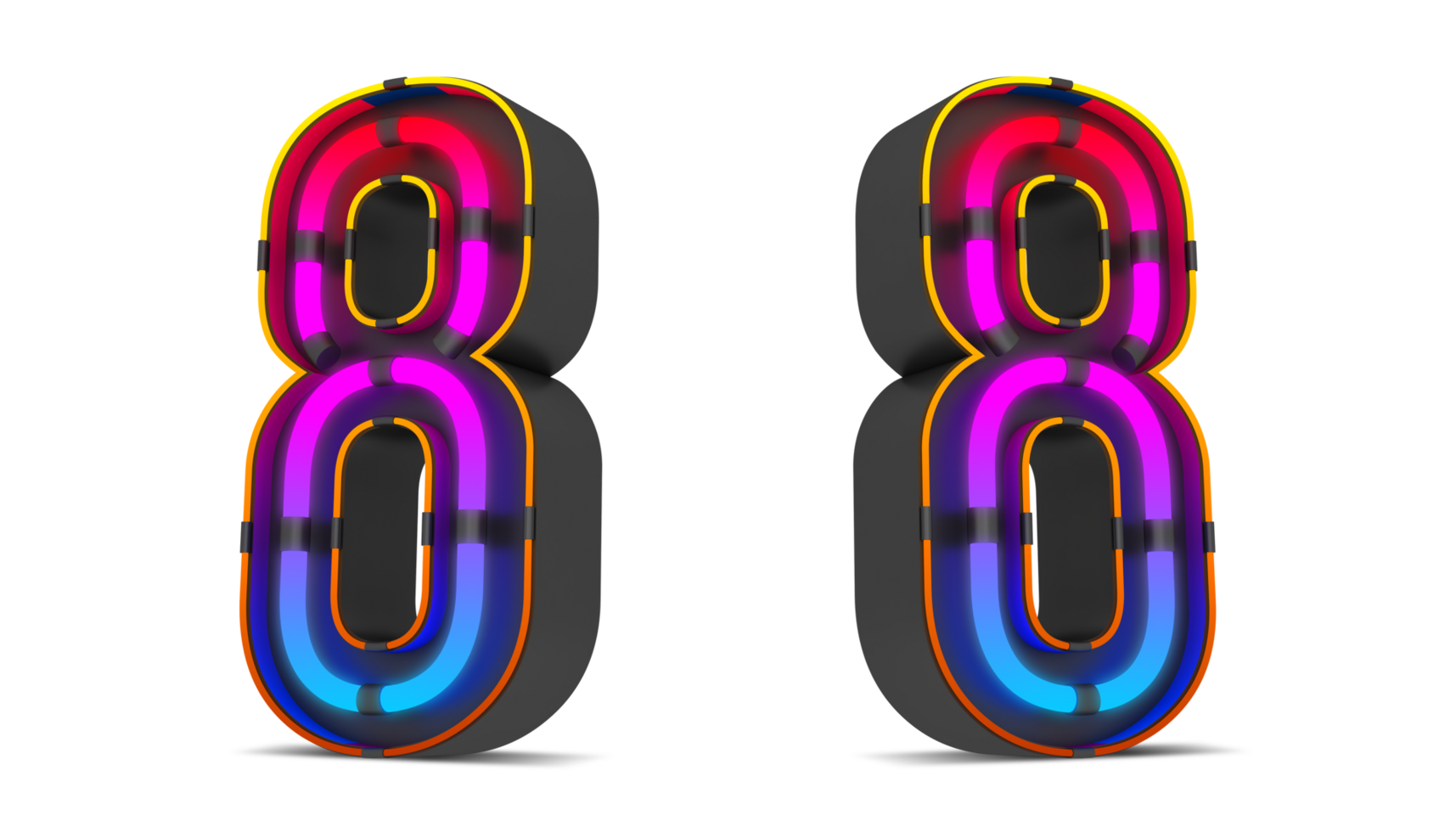 Black number with colorful neon light, 3d rendering 24830708 PNG