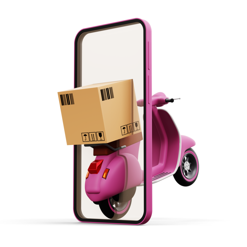 Motorcycle with parcel box, Delivery Courier service, online shopping, 3d rendering png