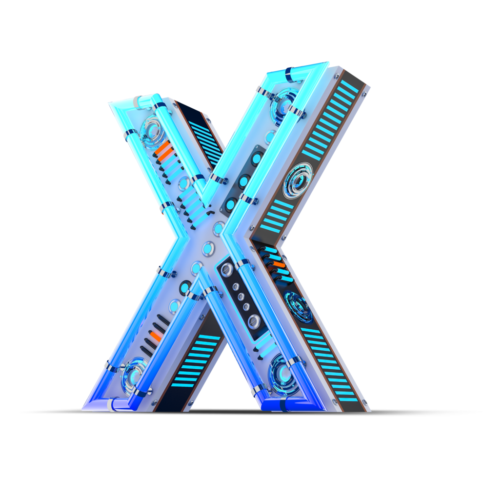 3D alphabet with blue neon and neon light effect. png