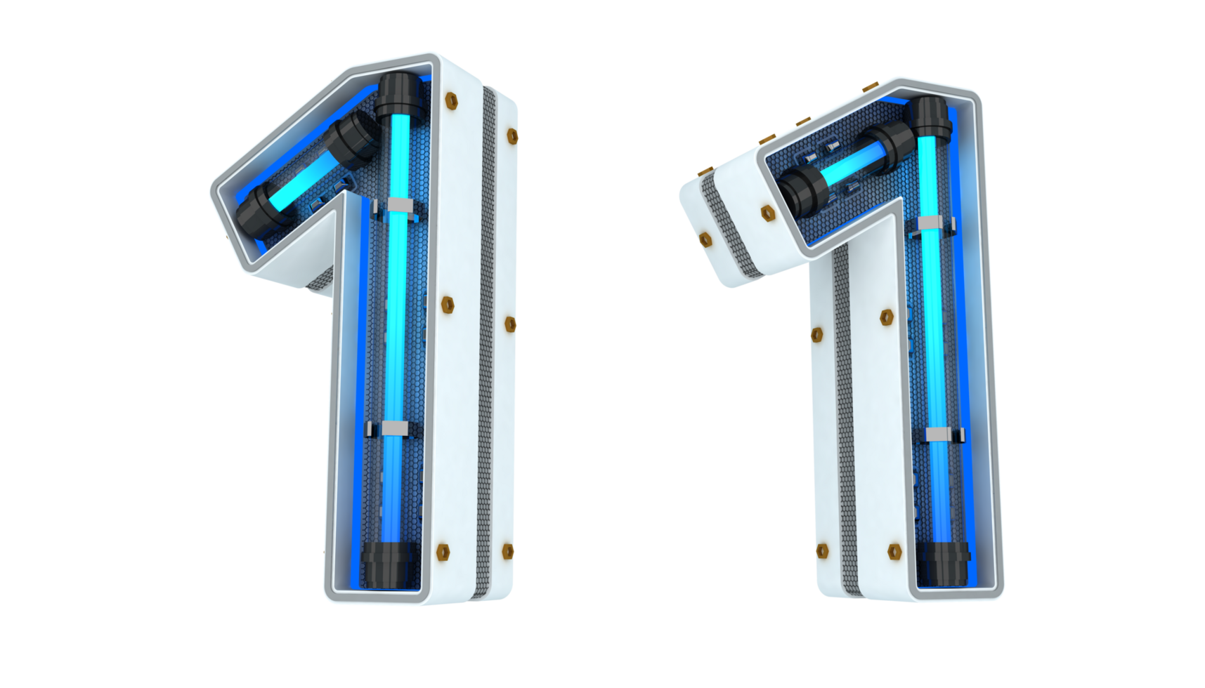 White number with blue neon light 3d rendering png