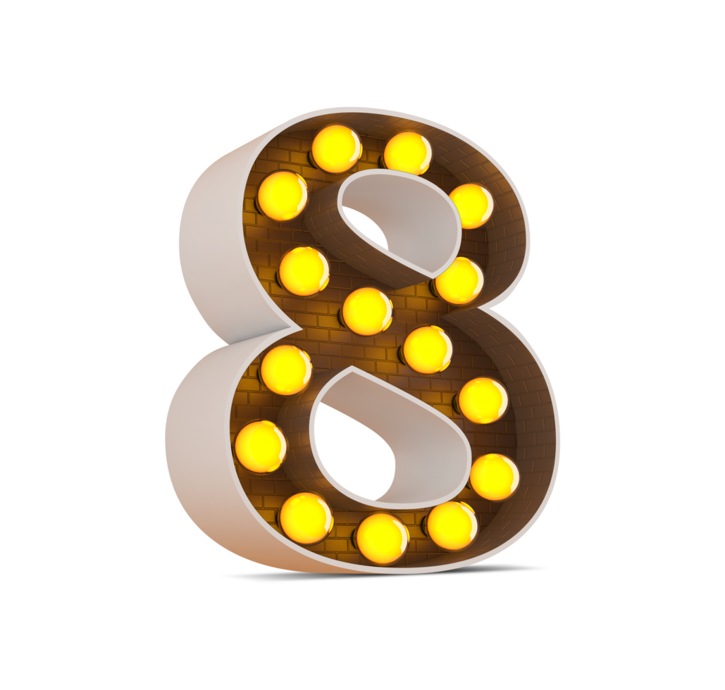 3d number with light bulb, 3d rendering png