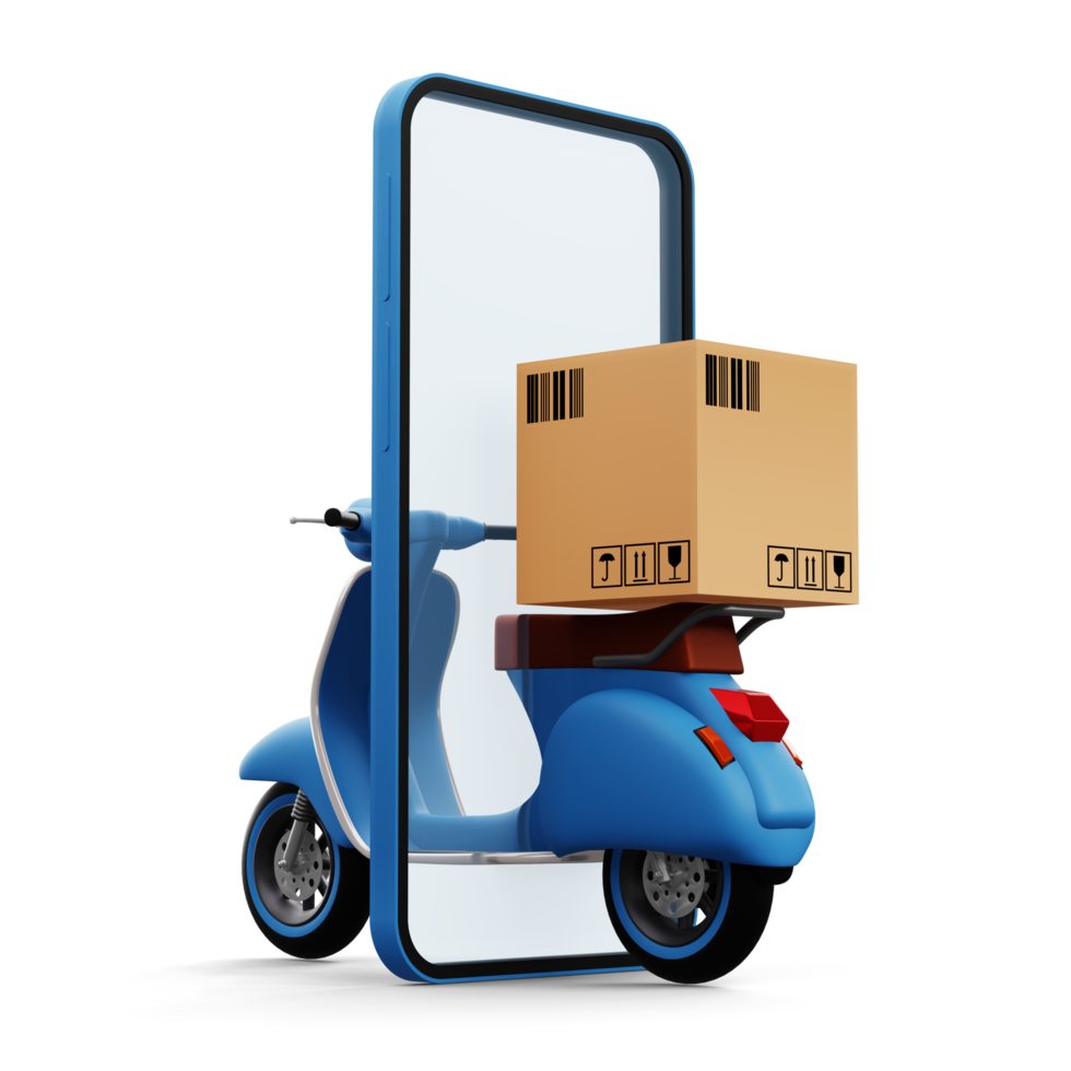 Motorcycle with parcel box, Delivery Courier service, online shopping, 3d rendering png