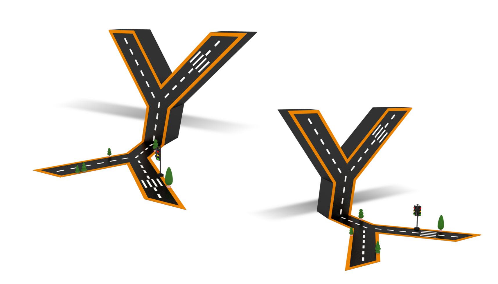 Alphabet symbols of the Figures in the form of a road, white and yellow line markings png