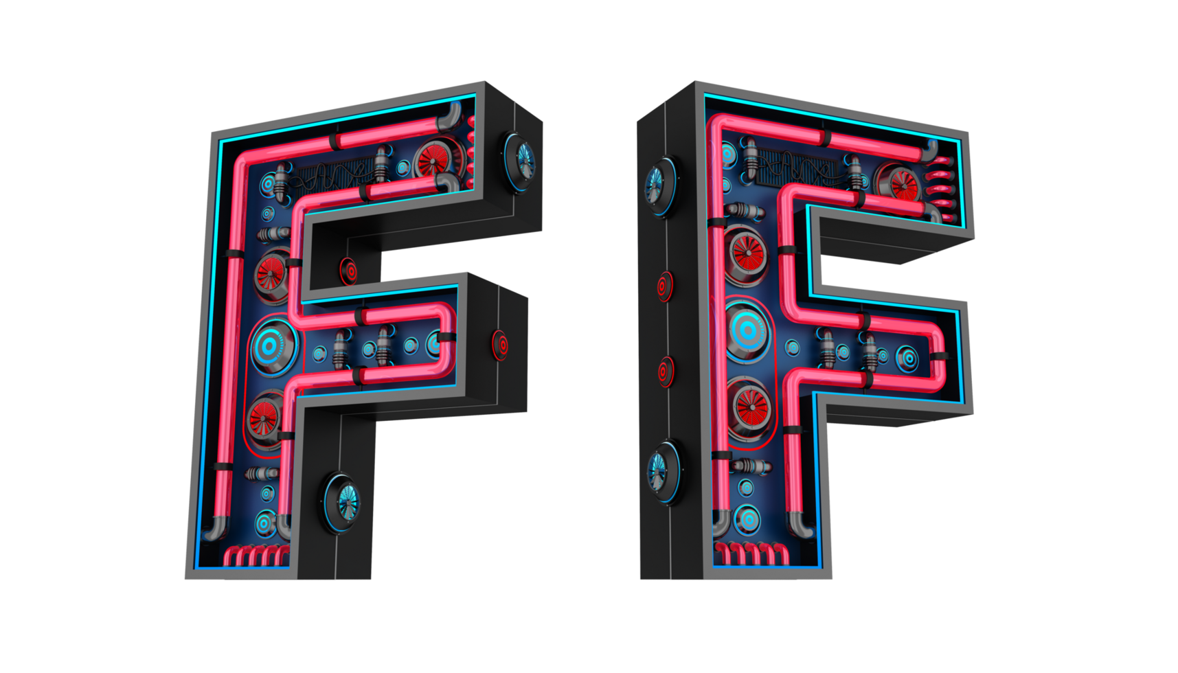 Black alphabet with Red and blue Neon light and has a cooling system. png