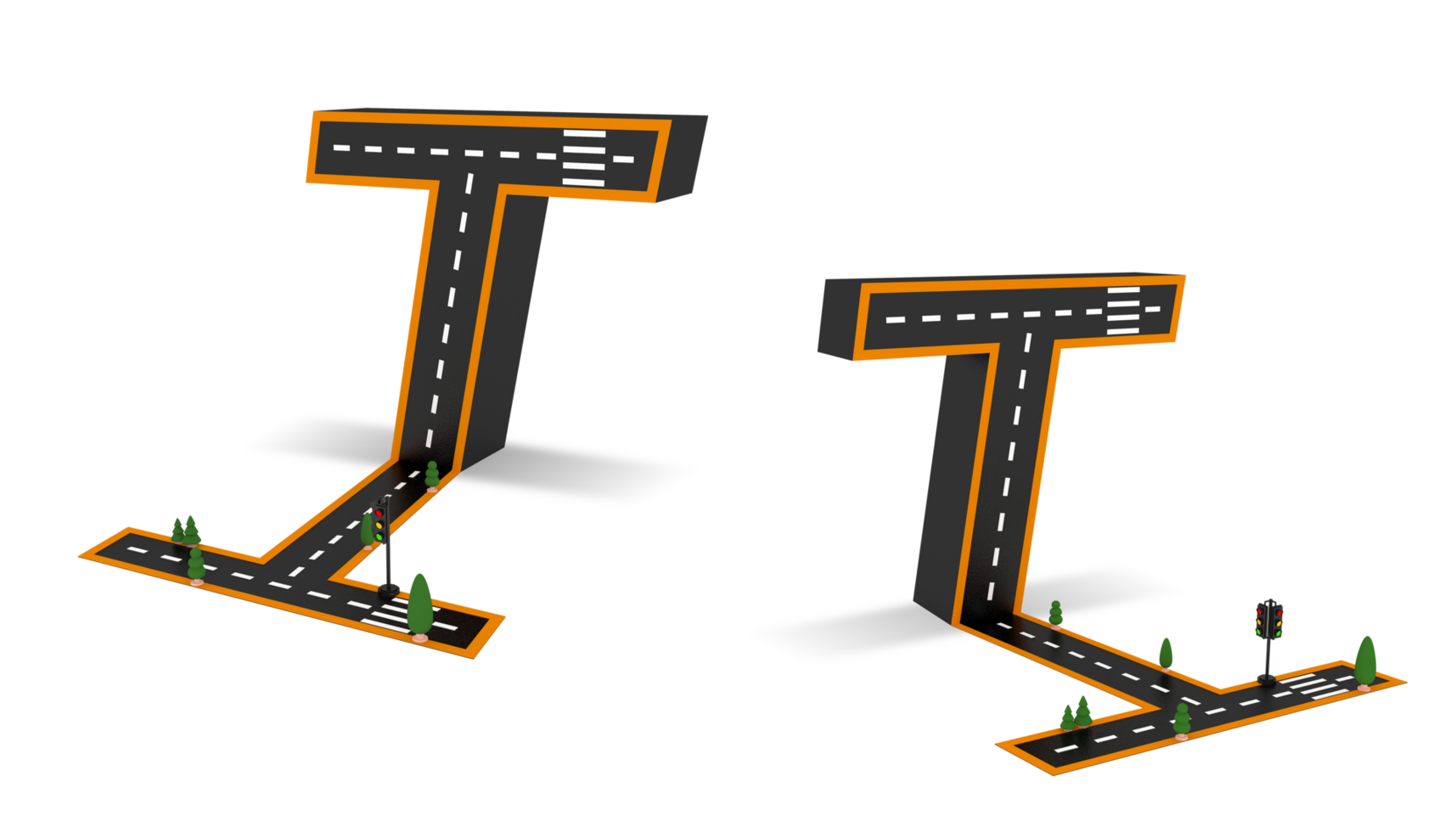 Alphabet symbols of the Figures in the form of a road, white and yellow line markings png