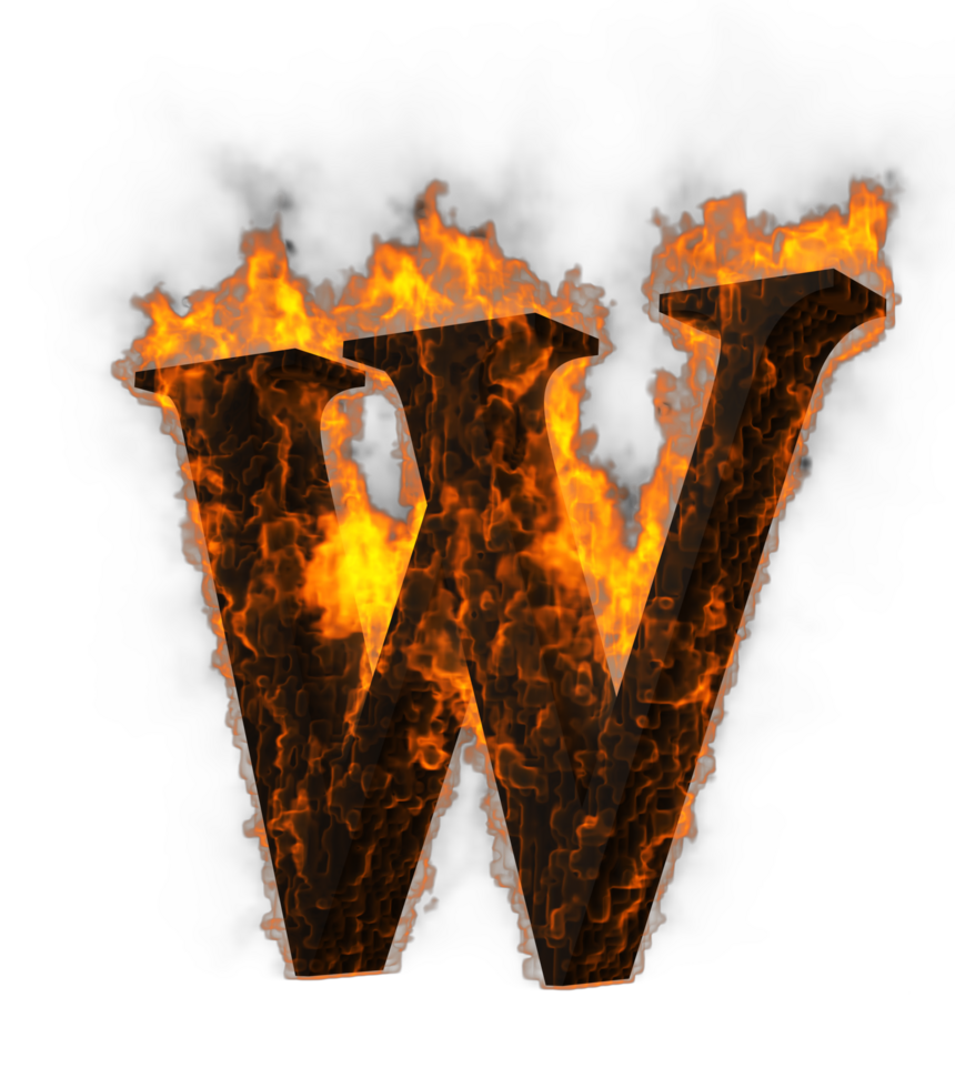 Fire alphabet 3d Rendering illustration. png