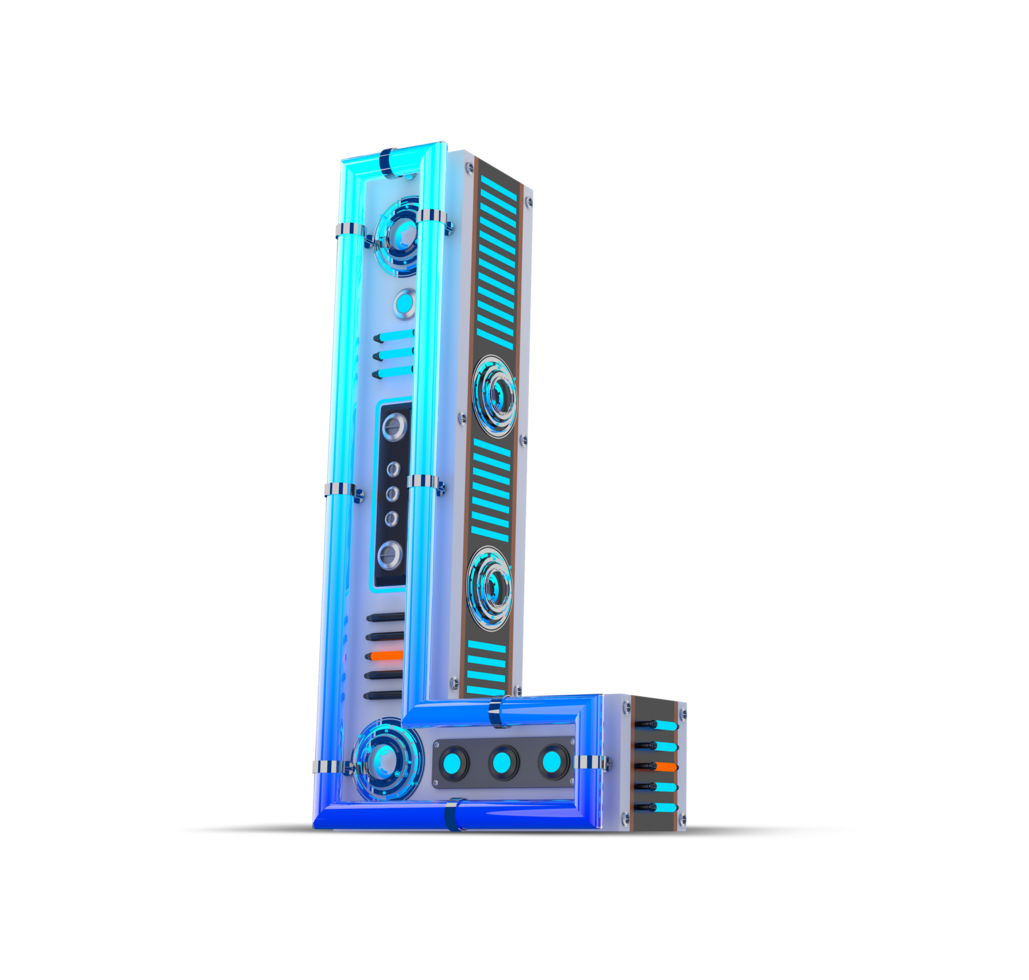 3d alfabeto con blu neon e neon leggero effetto. png