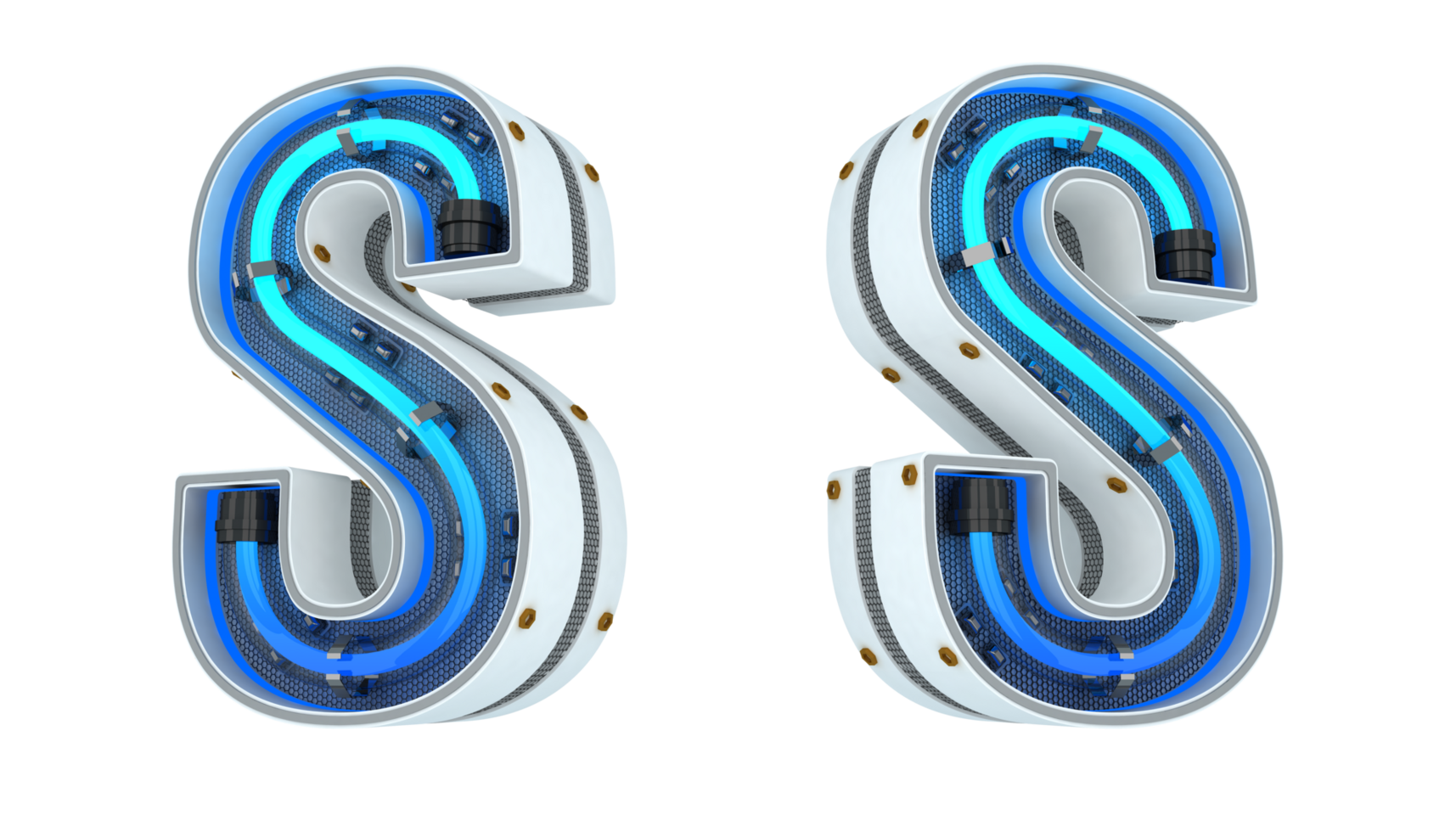 White alphabet with blue neon light 3d rendering png