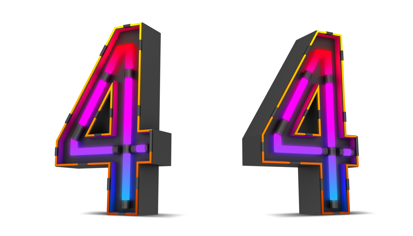 Black number with colorful neon light, 3d rendering png