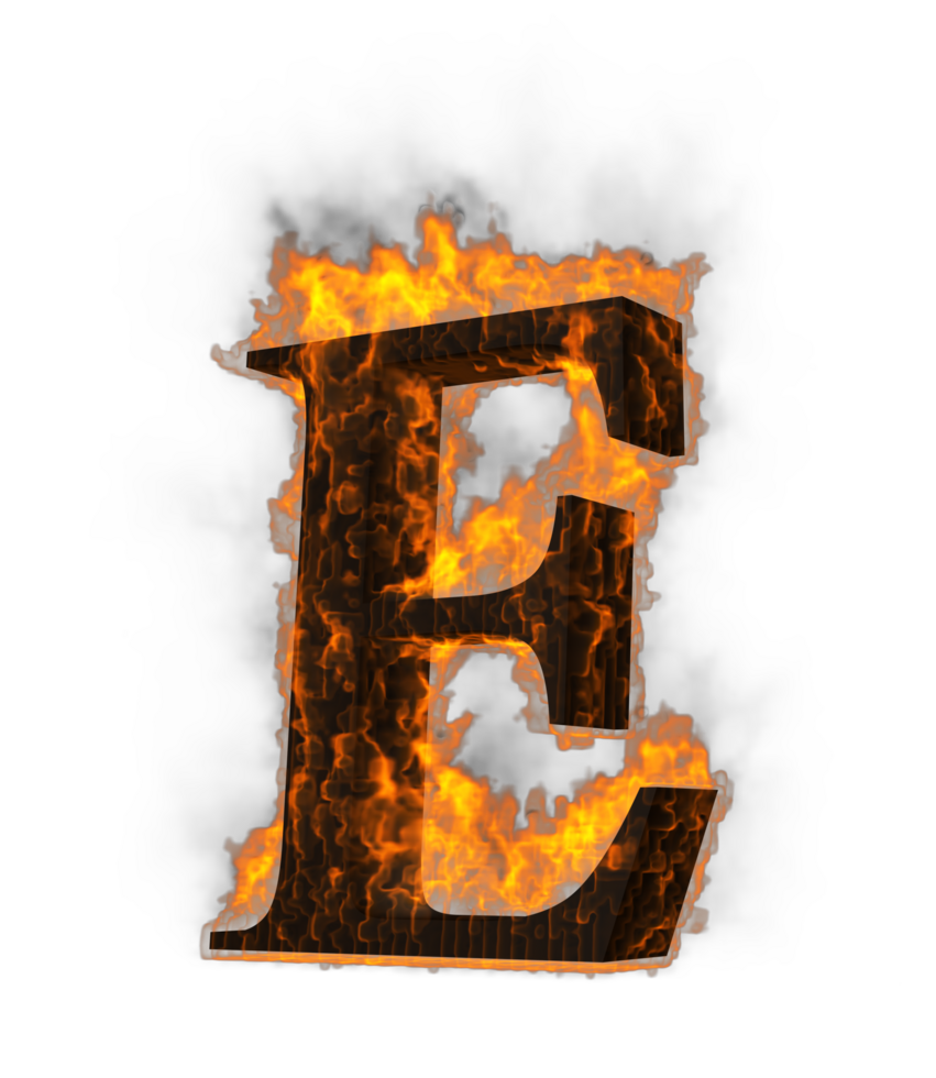 Fire alphabet 3d Rendering illustration. png