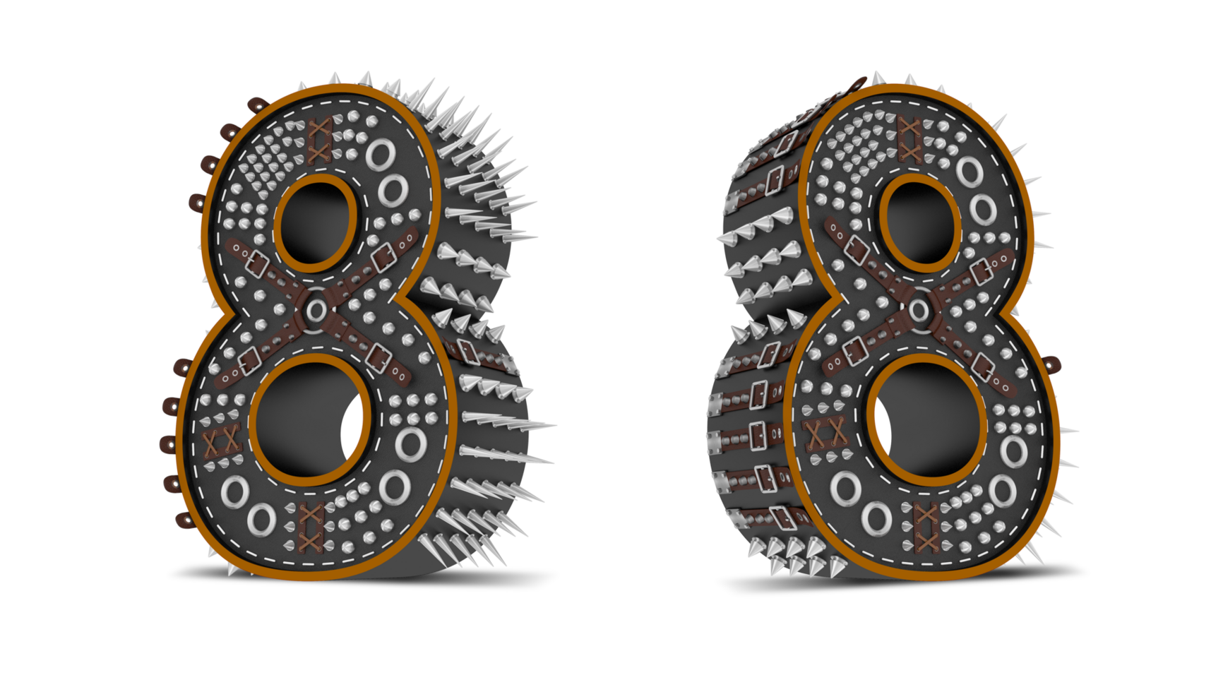 3d Number Punk style, 3d rendering png