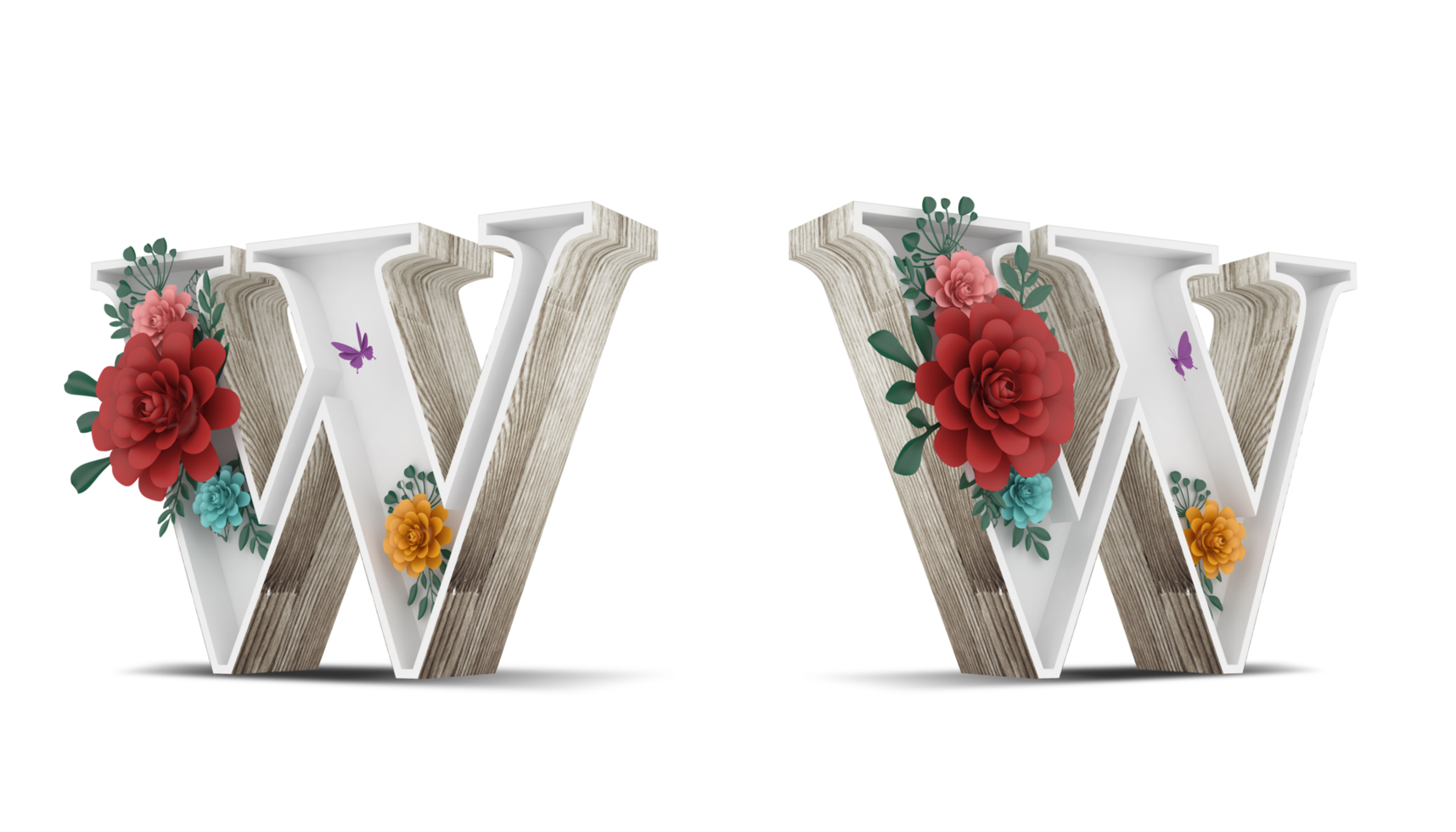 Wood alphabet with colorful flower decoration. png