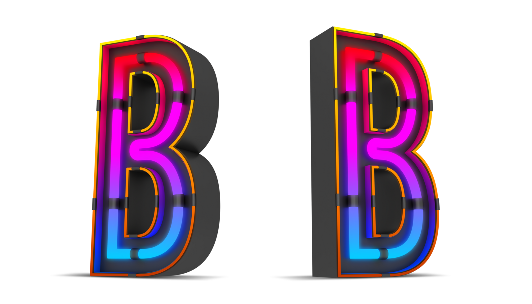 Black alphabet with colorful neon light. png