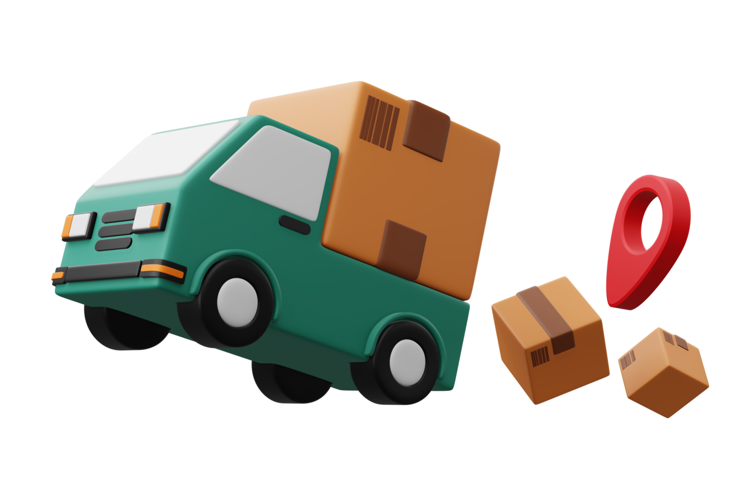 Delivery truck with parcel box, transport vehicle, 3d rendering png