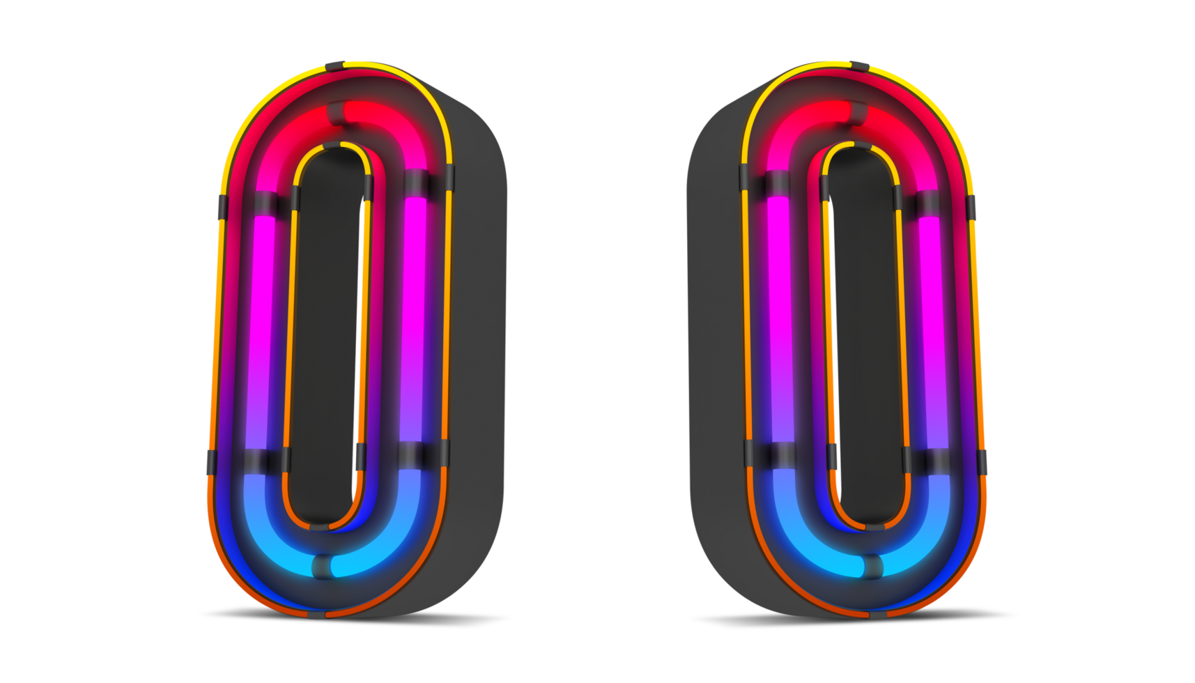 Black number with colorful neon light, 3d rendering png