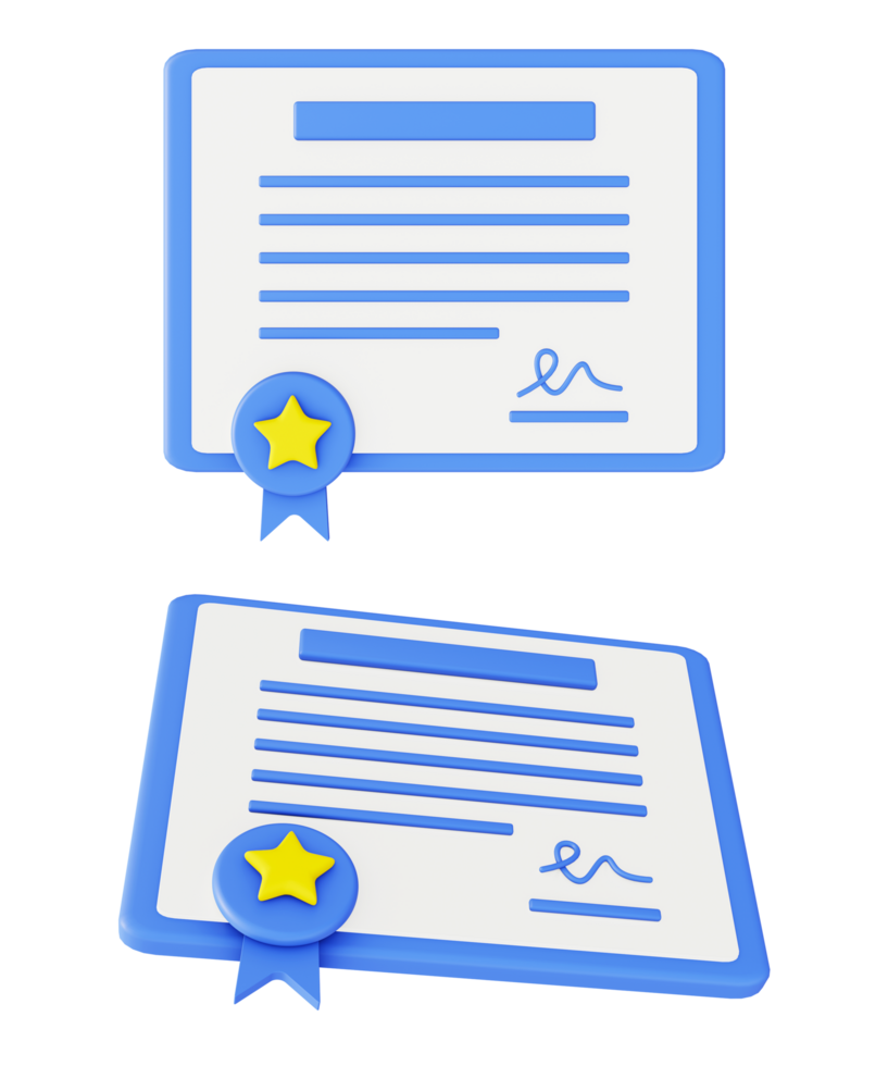 3d illustration icon of blue certificate achievement png
