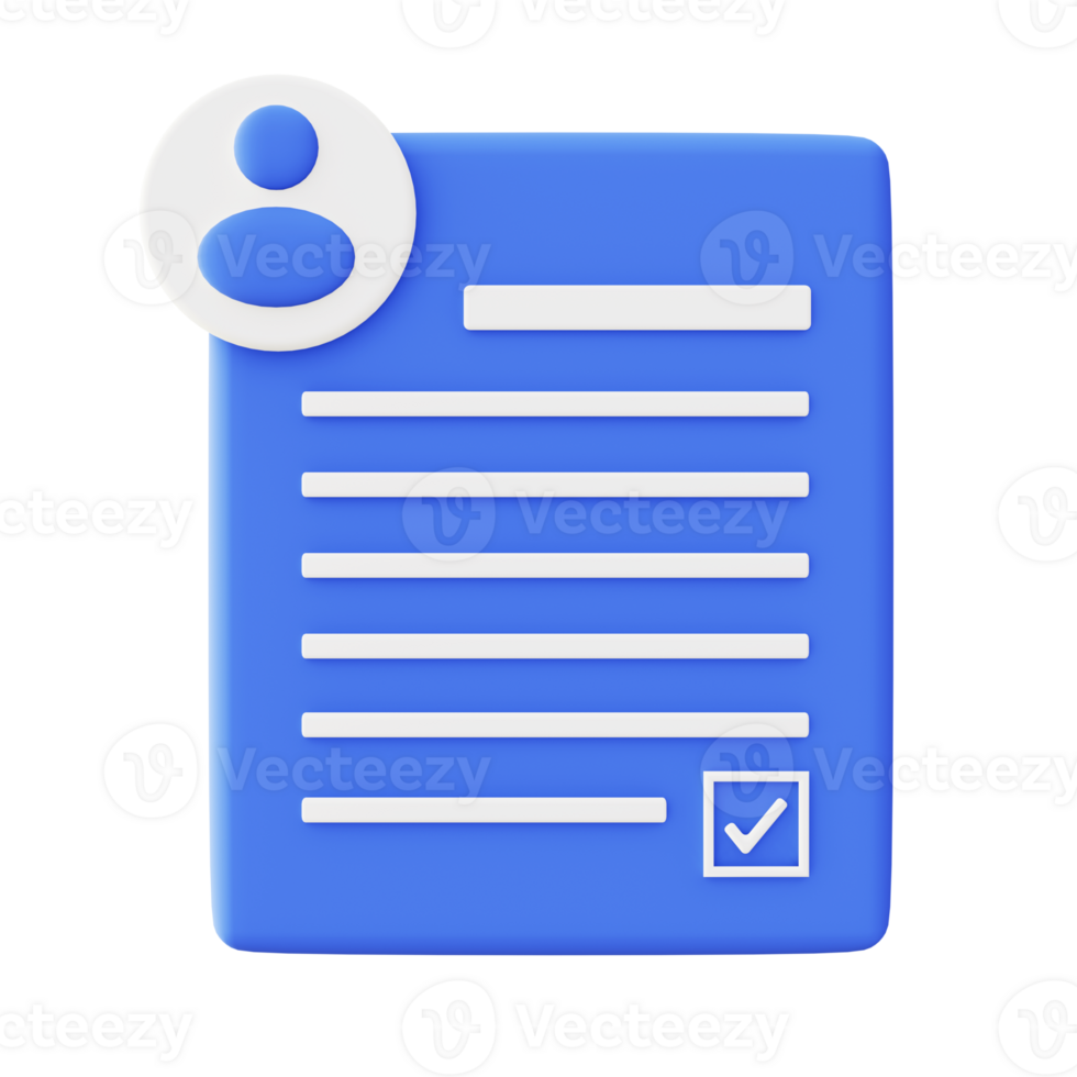3d illustration icon of blue contract agreement file png