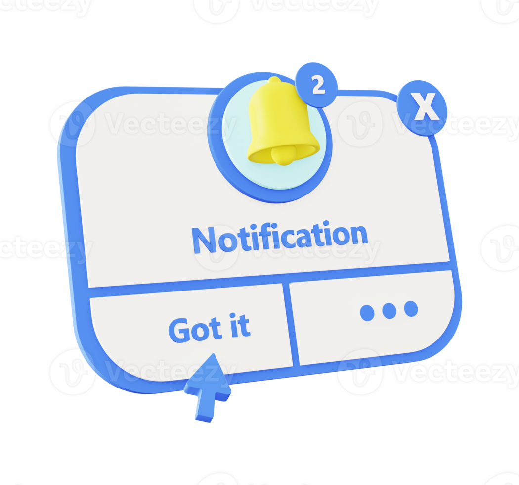 3d illustration icon of blue notification bell png