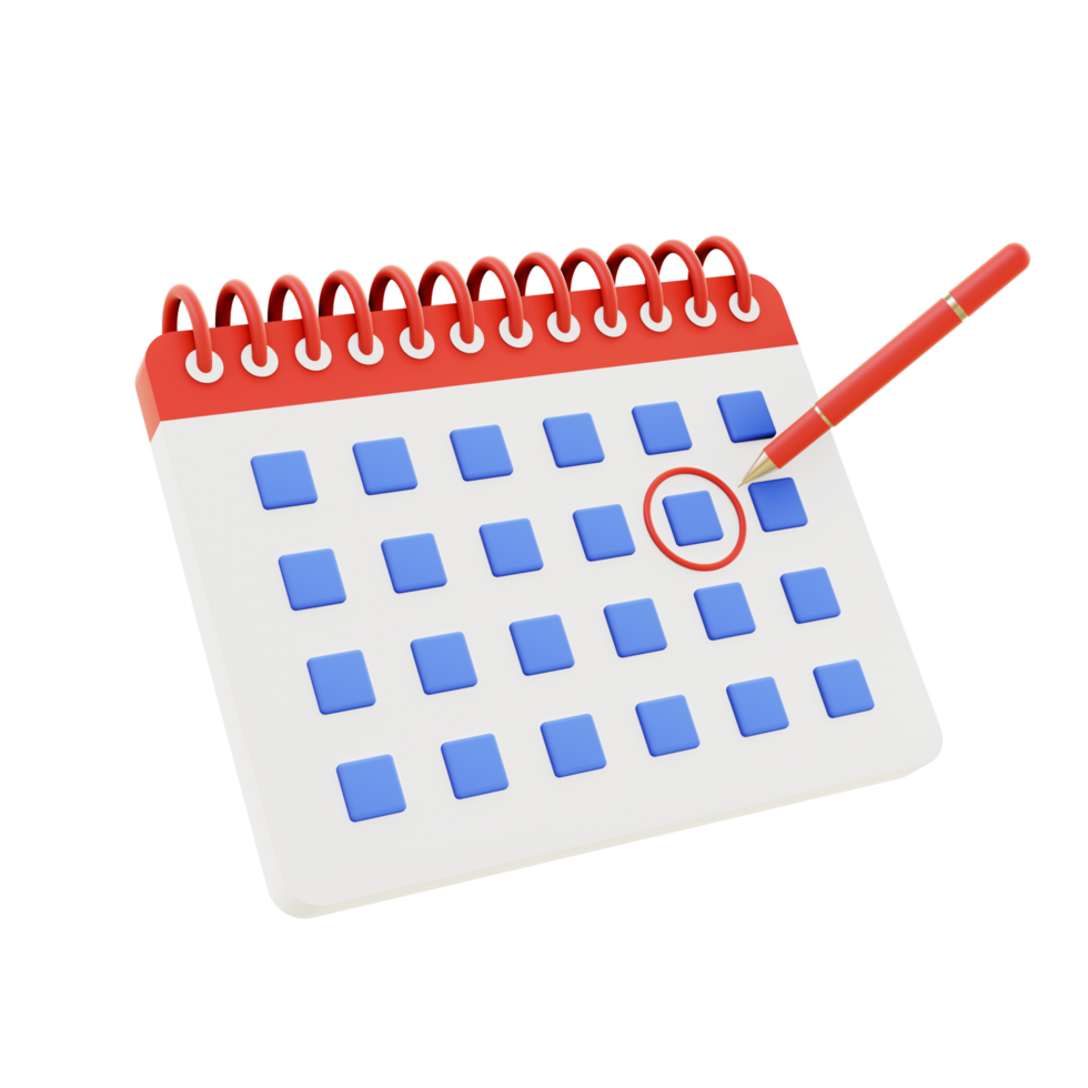 3d illustration icon of red blue calendar date with pen 24830873 PNG
