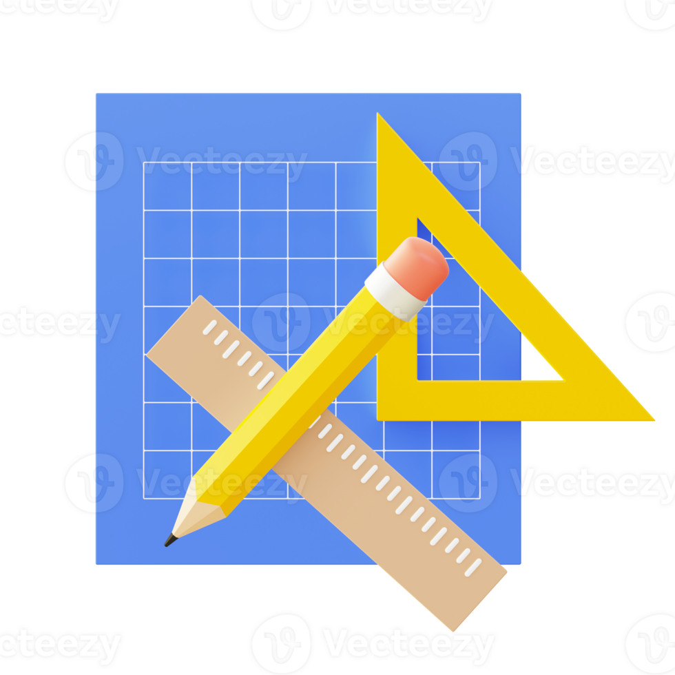 3d illustration icon of blue planning math design with pencil and ruler png