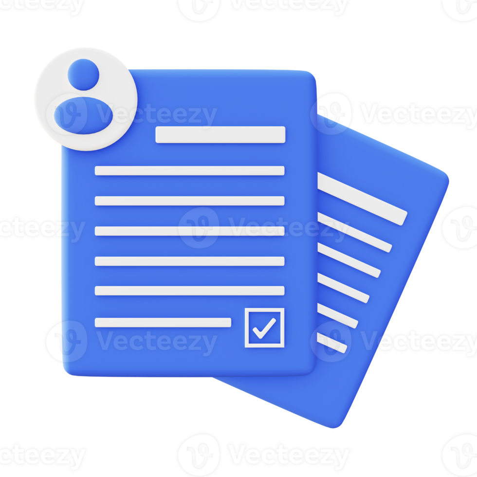 3d illustration icon of blue contract agreement letter file png