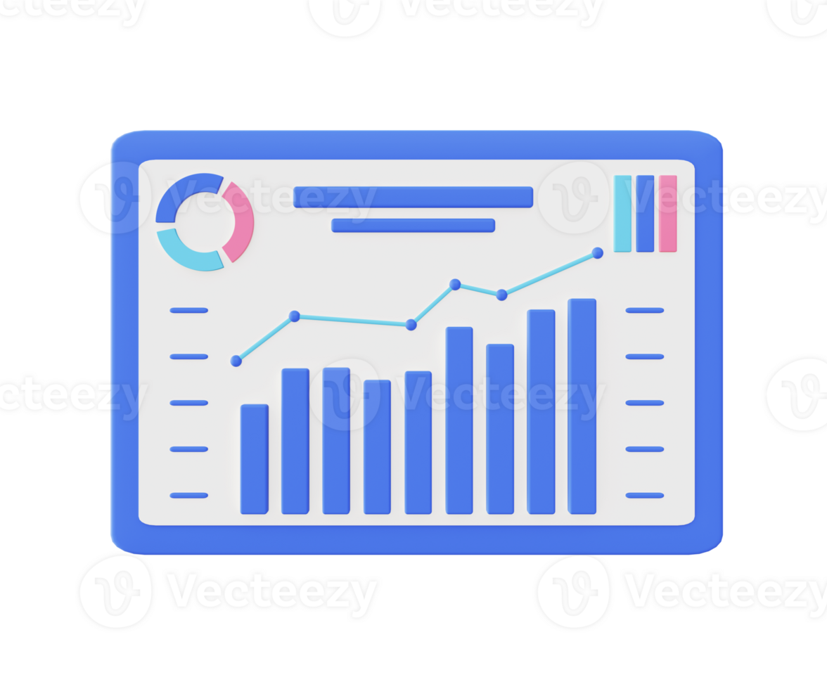 3d illustration icon of blue infographic and statistic data graph png