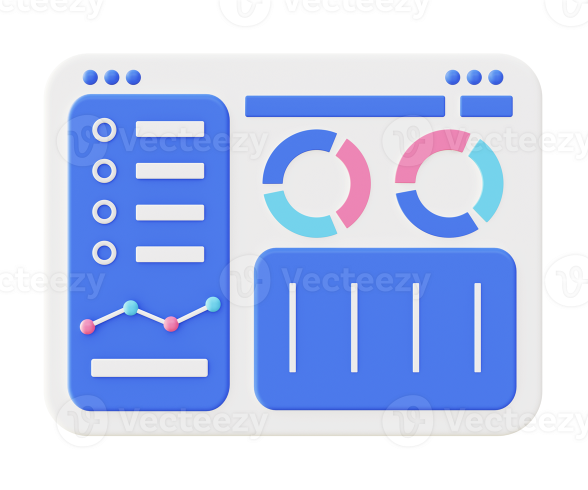 3d illustration icon of blue infographic with pie chart front png